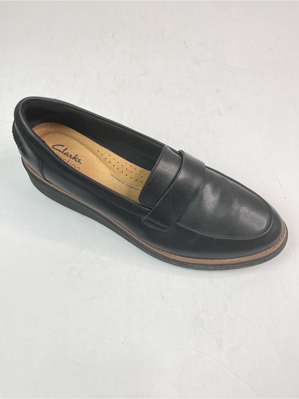 Clarks Sharon Gracie Loafers Womens 10M Black Collection Wedge Platform Leather